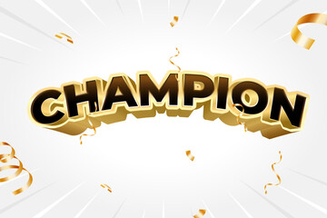 Golden champion lettering celebrating victory with falling confetti on light gray background