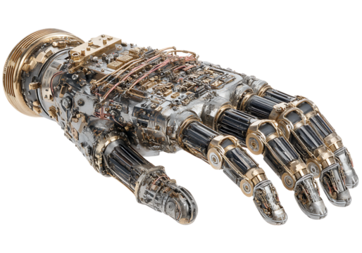 Intricate steampunk robotic hand mechanical design, On Transparent Background