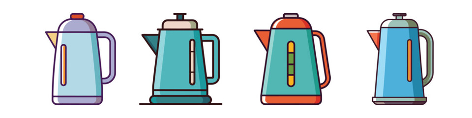 Electric Kettle Flat Illustration Simple Kitchen Appliance Vector in Flat Style