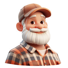 Charming Cartoon Portrait: A Cheerful Man with a Plaid Shirt and Cap, Radiating Warmth and Friendliness in a Whimsical Style