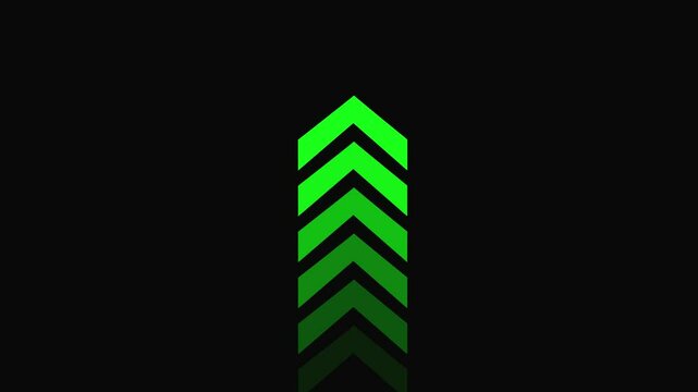 Animation of sweep up arrow icon on black background with up direction animated arrow.