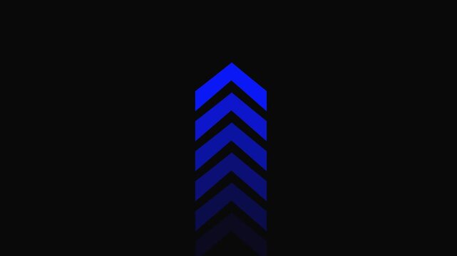 Animation of sweep up arrow icon on black background with up direction animated arrow.