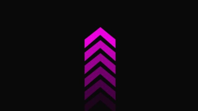 Animation of sweep up arrow icon on black background with up direction animated arrow.