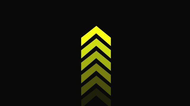 Animation of sweep up arrow icon on black background with up direction animated arrow.