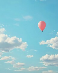 Fototapeta premium Colorful balloon floats in a clear blue sky.
