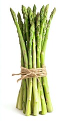 Fresh green asparagus bundle with twine.