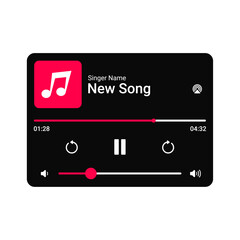 Dark Music Player UI with Transparent Background Audio Streaming Interface Song Controls Play Button and Notification Design