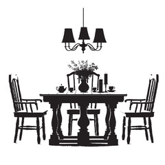 Dining Table Silhouette Vector | Clean Furniture Illustration Isolated on White Background