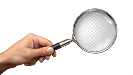 Hand holding magnifying glass isolated on white background png ai generated isolated on a white background