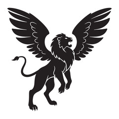a lion icon style silhoutte with wings in white backraund