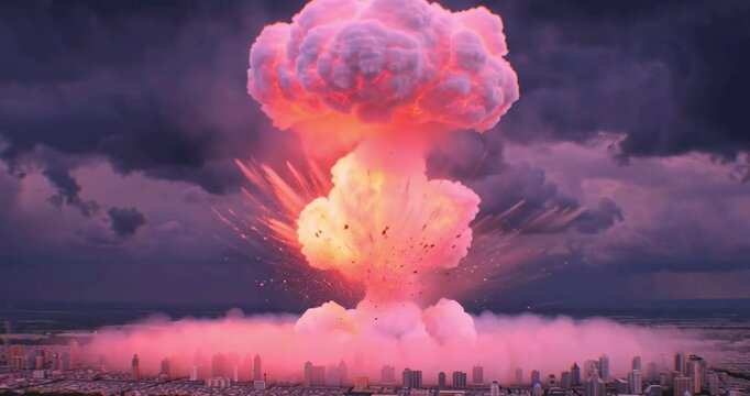 Nuclear Explosion Footage - Realistic City Blast Animation - Dramatic VFX Element for Film & Digital Media - Atomic Bomb Visual