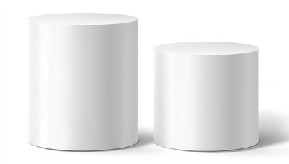 Two white cylindrical pedestals of different sizes