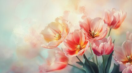 watercolor botanical Tulip flowers texture template background.Elegant wedding invitation card background . Minimal hand painted Design for wedding or Valentine's Day
