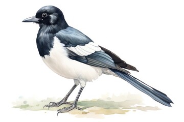 Fototapeta premium Animal magpie bird white background.