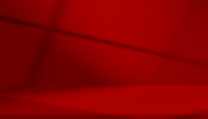 Red backgrounds with shadow, light on floor and wall interior room,Studio background with blurry frame window light effect on blank podium stage for Chinese New Year,Christmas banner, valentine