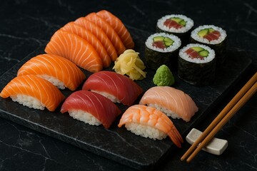 Magnificent Sushi Platter Salmon, Tuna, Shrimp, and Maki Rolls
