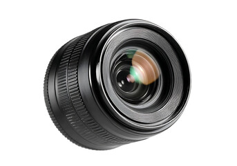 Black camera lens isolated on black background close up, On Transparent Background