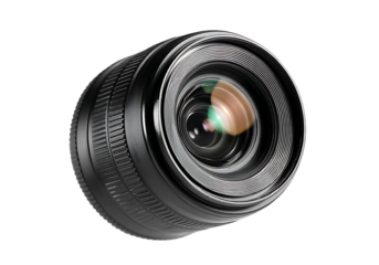 Black camera lens isolated on black background close up, On Transparent Background