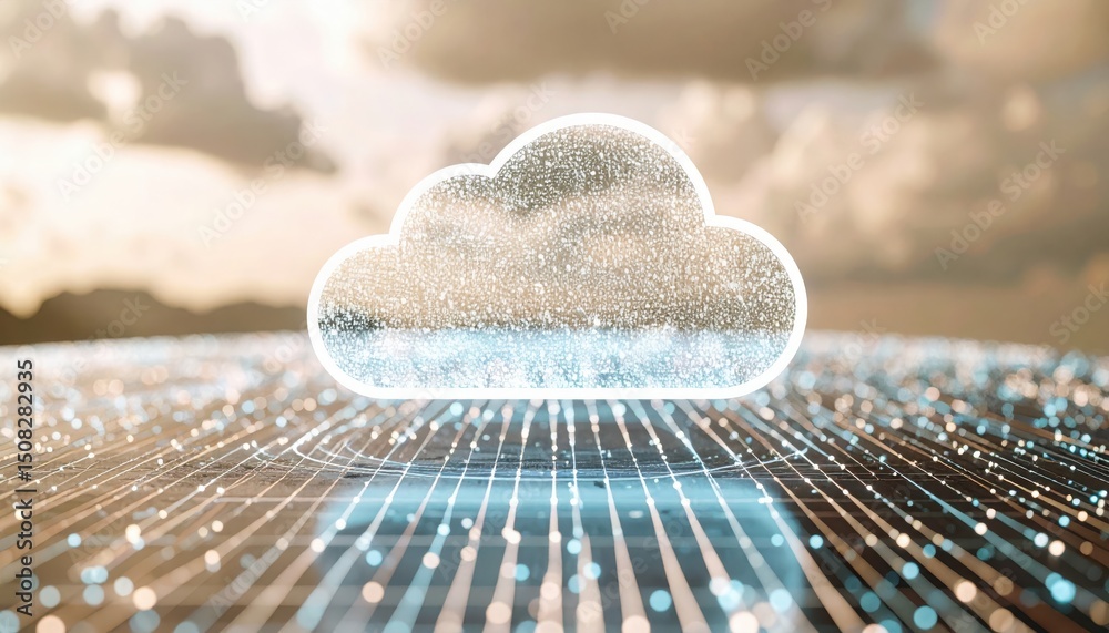 Poster cloud computing technology concept with digital cloud icon on futuristic data grid background