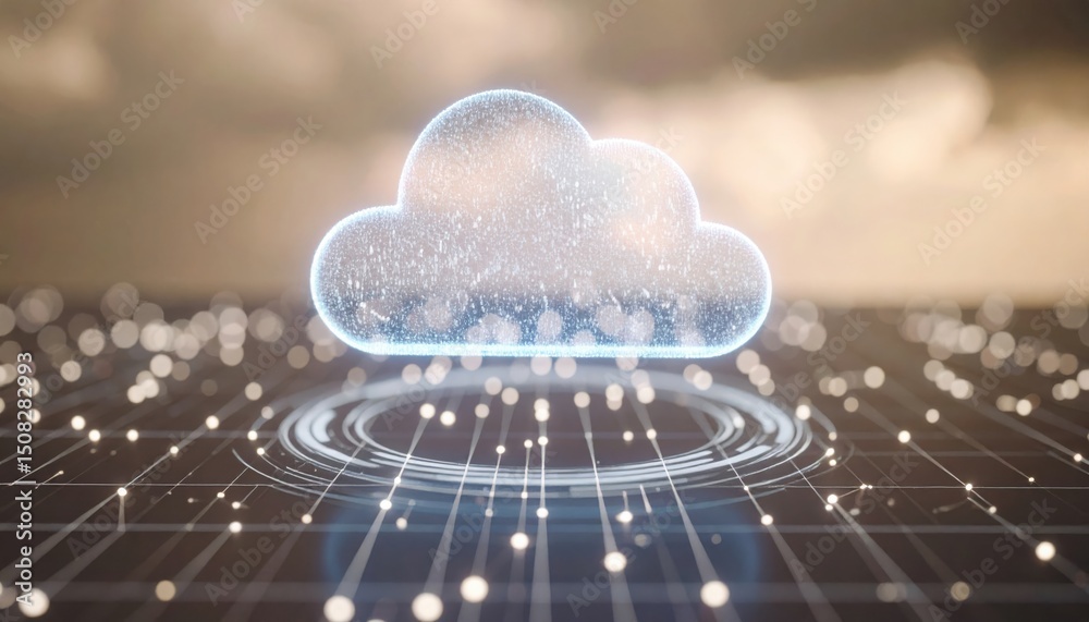 Poster futuristic cloud icon with digital network elements representing cloud computing and data storage te