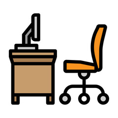Office Desk Vector Filled Icon Design