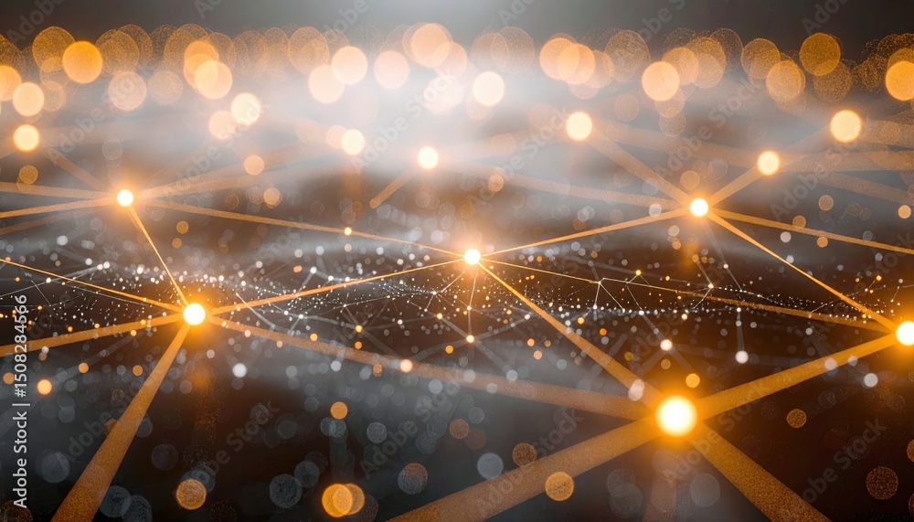 Poster abstract digital network with glowing points connected by lines representing data transfer and techn