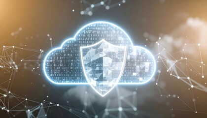 Digital Cloud Security Concept with Shield Lock and Network Connections Symbolizing Data Protection