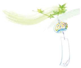水彩手描きの風鈴No.7(日本の夏の風景)