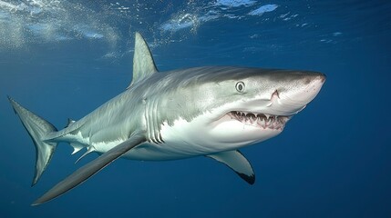 Fototapeta premium Majestic Great White Shark Underwater Portrait