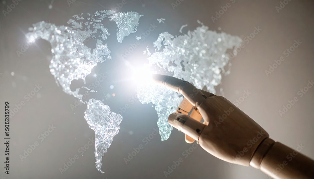 Poster digital world map illuminated glowing network connectivity technology data visualization concept