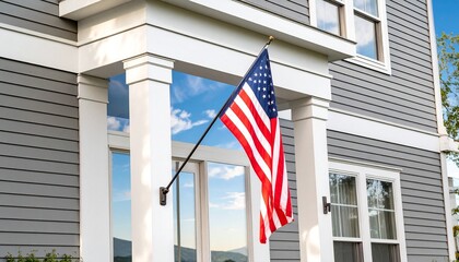 american flag in front of a building