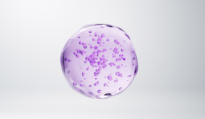 Purple transparent gel bubble with suspended air particles, isolated on white background. Perfect for cosmetic, beauty, or scientific visuals with a premium, calming aesthetic.