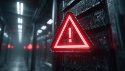 Warning sign in a dark server room