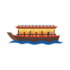 屋形船。フラットなベクターイラスト。
Japanese traditional houseboat. Flat vector illustration.