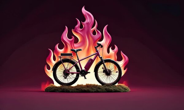 Electric bike in flames graphic design