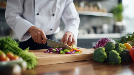 man cutting vegetables