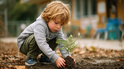 Fototapeta premium little girl planting tree