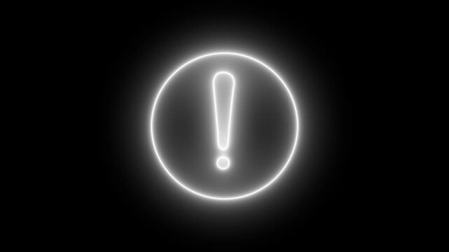 Glowing neon warning icon looping animation Neon circle warning sign icon Neon stop or problem road signs Neon Hazard warning sign 4k, alert, alphabet, alphanumeric animation..
