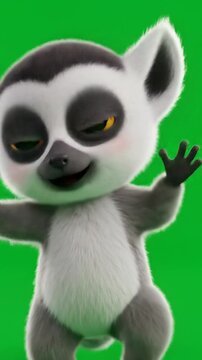 Animated lemur character against green background