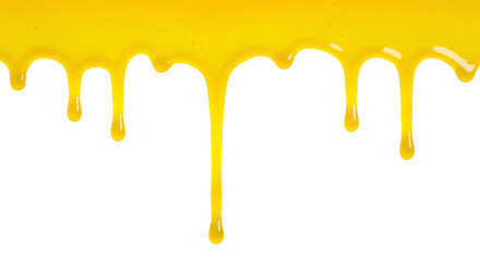 yellow paint dripping from top PNG. viscous yellow liquid pouring down top view flat lay isolated. Thick yellow liquid dripping downward from top view flat lay