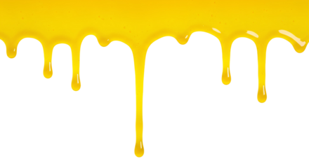 yellow paint dripping from top PNG. viscous yellow liquid pouring down top view flat lay isolated. Thick yellow liquid dripping downward from top view flat lay