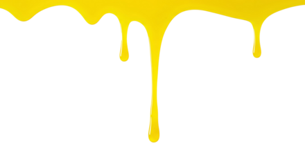 yellow paint dripping from top PNG. viscous yellow liquid pouring down top view flat lay isolated. Thick yellow liquid dripping downward from top view flat lay