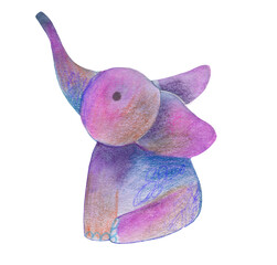 A cute, purple watercolor elephant is sitting on a colorful cloud