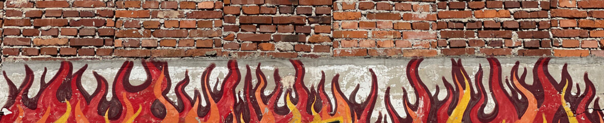 Flame graffiti on an old brick building