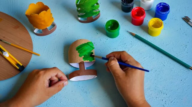 toilet paper roll craft concept for kid and kindergarten, DIY, tutorial, spring flower toy, recycle art