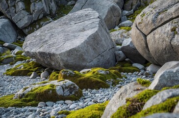 large rocks with moss in a natural rugged outdoor landscape