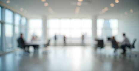 Blurred empty open space office. Abstract light bokeh at office interior background for design.