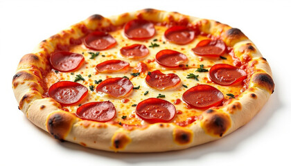 Delicious pepperoni pizza on white background, a classic dish for food lovers