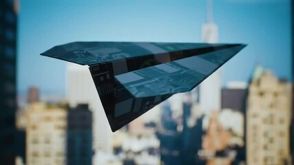 Paper Airplane Flying Over Cityscape - Powered by Adobe