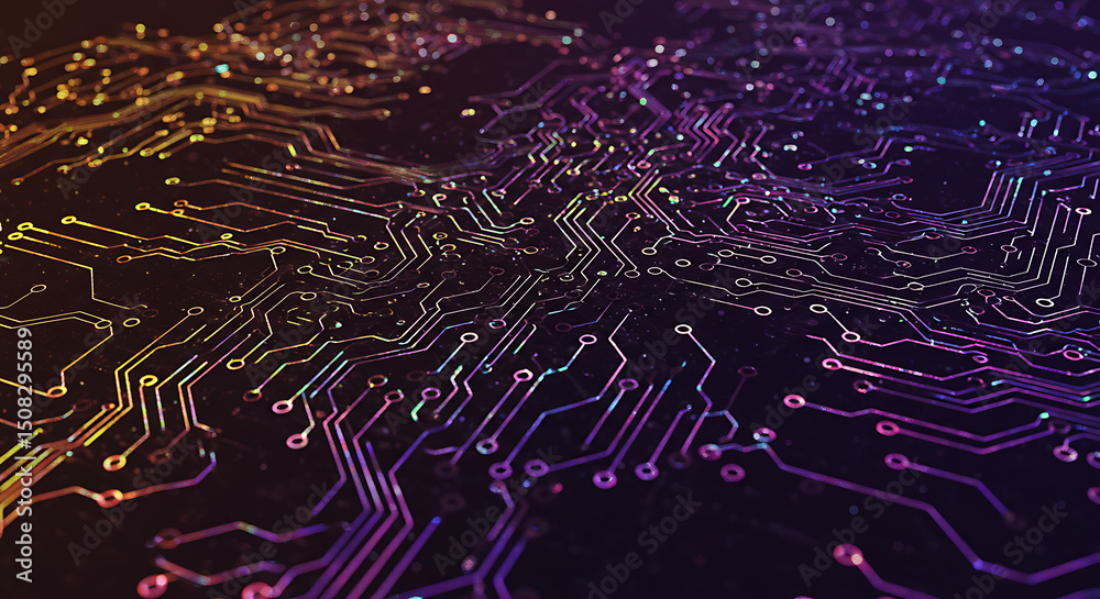 Poster abstract circuit board background high tech digital technology pattern with glowing lines and